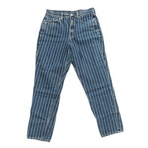 American Eagle Jeans Womens 6 Reg Blue Denim Mom Jean Pinstripe High Rise Pants